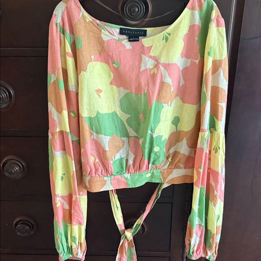 Sanctuary Multicolor Floral Blouse/wrap tie with cutout back